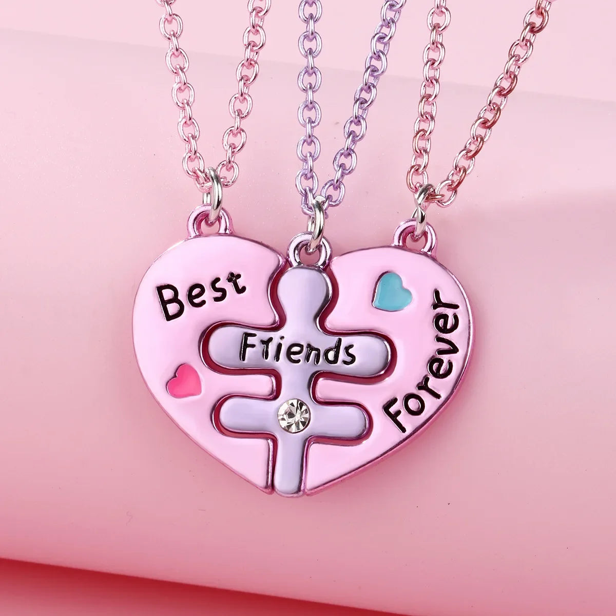 Forever 3 Besties Puzzle Heart Necklace Set
