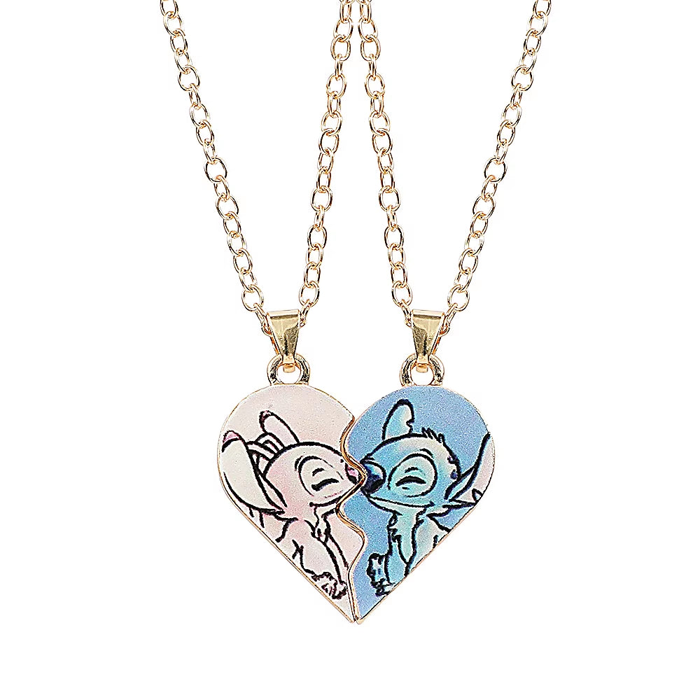 Sweethearts Stitch & Angel Matching Necklace Set