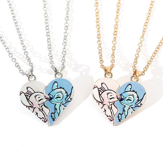 Sweethearts Stitch & Angel Matching Necklace Set