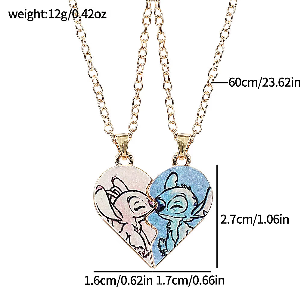 Sweethearts Stitch & Angel Matching Necklace Set