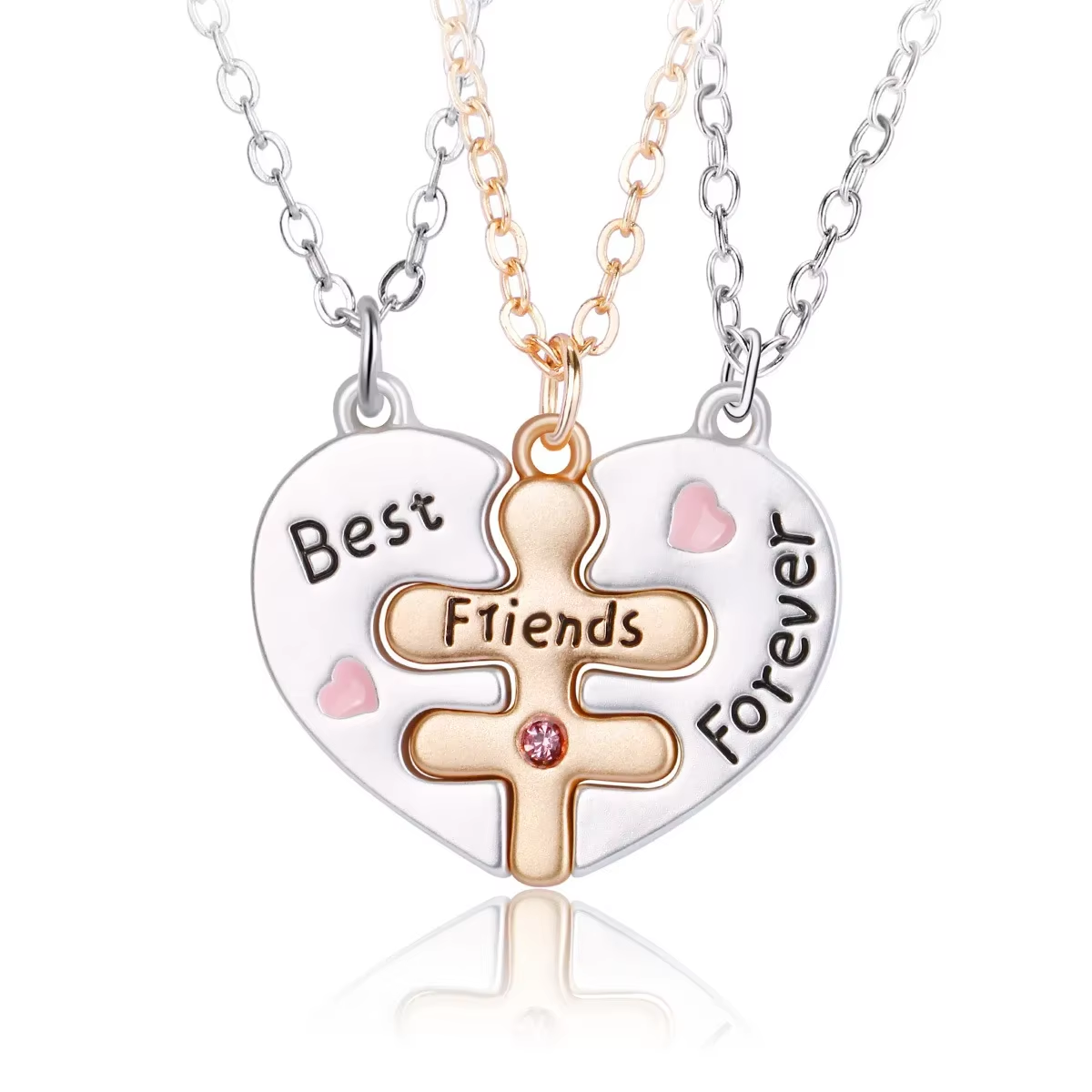 Forever 3 Besties Puzzle Heart Necklace Set