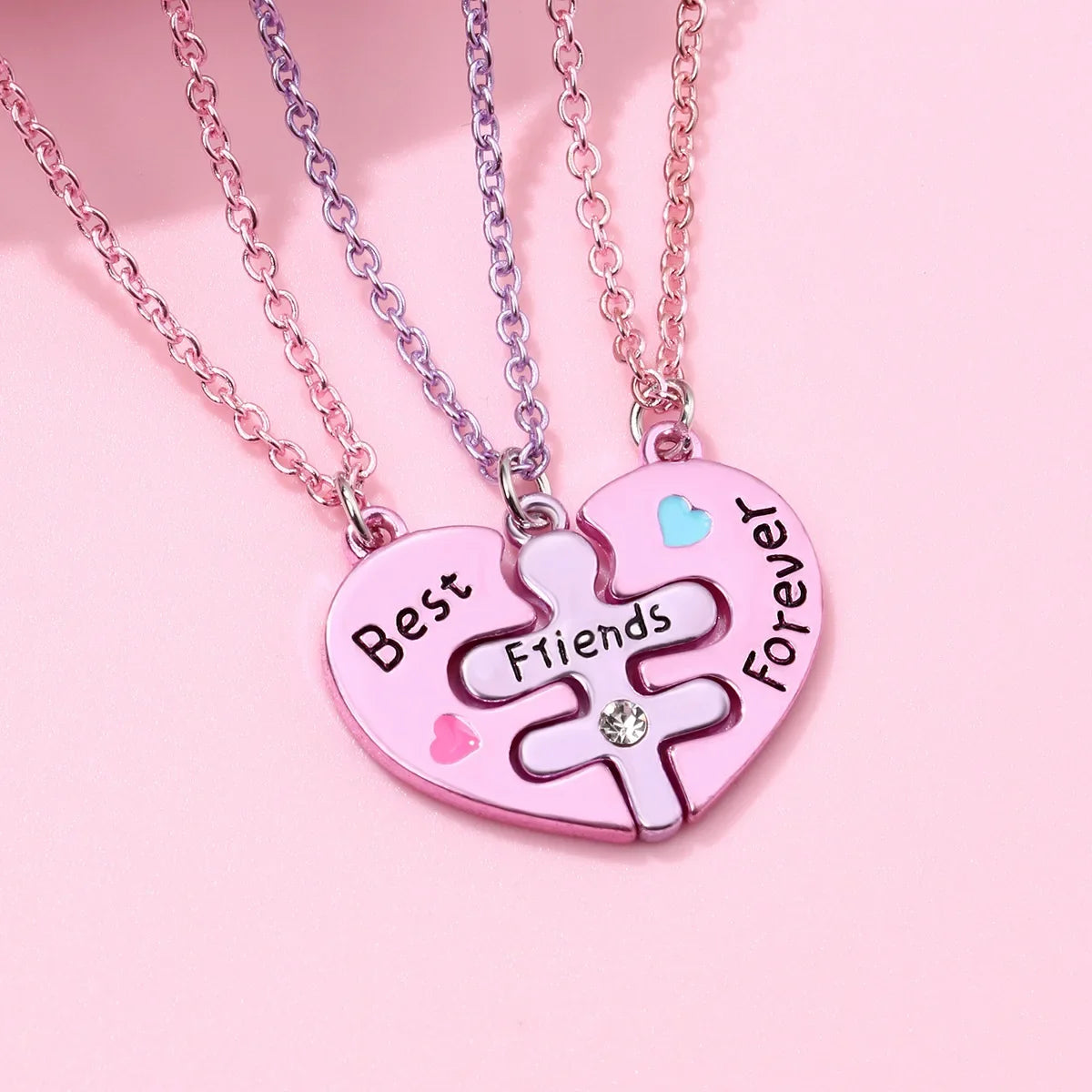 Forever 3 Besties Puzzle Heart Necklace Set