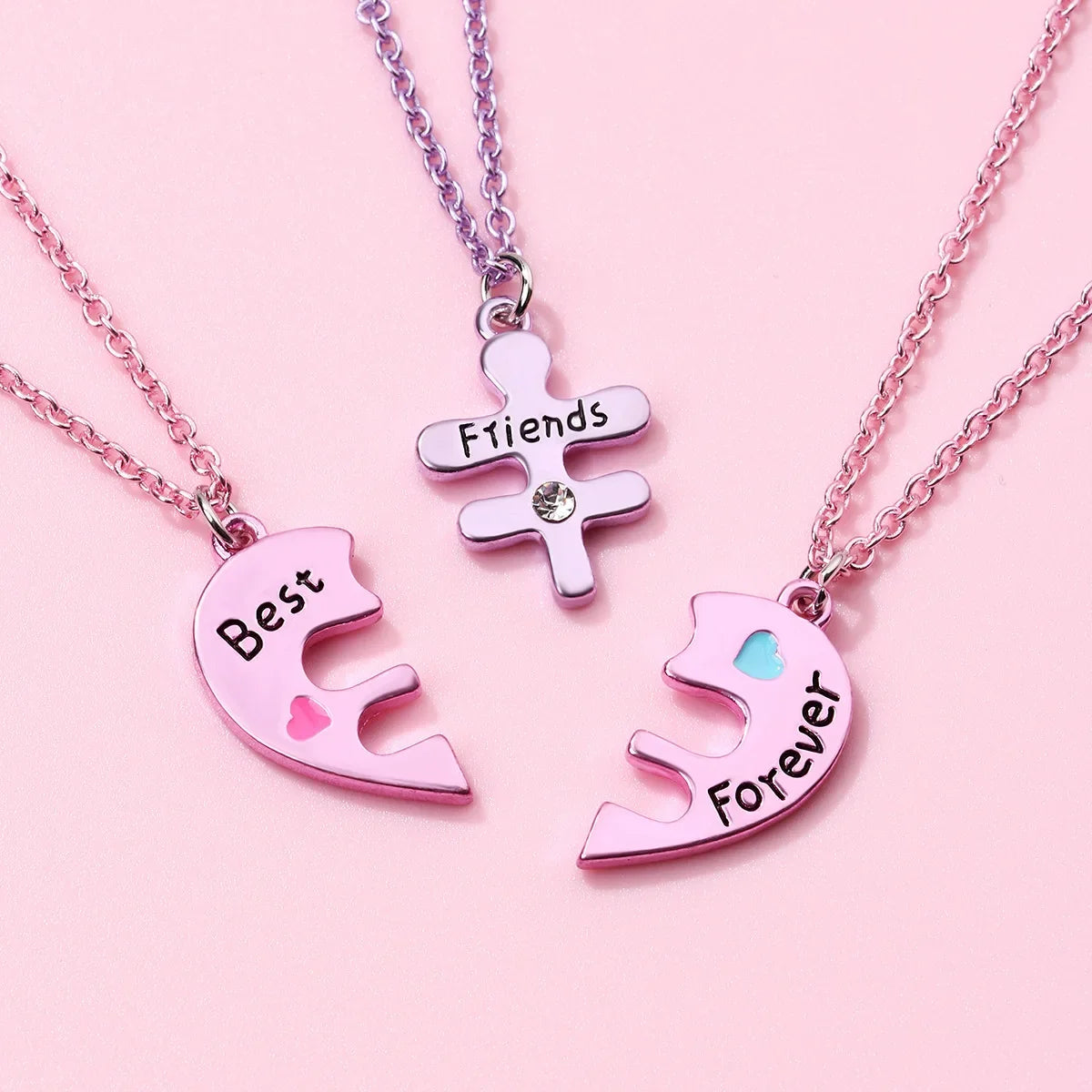Forever 3 Besties Puzzle Heart Necklace Set