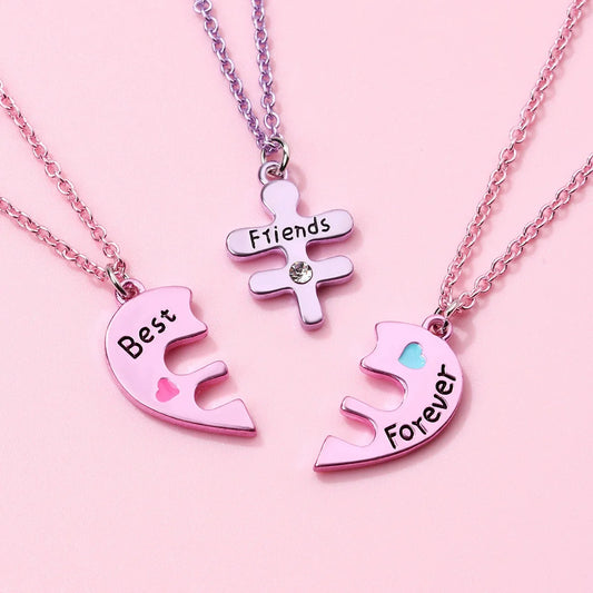 Forever 3 Besties Puzzle Heart Necklace Set
