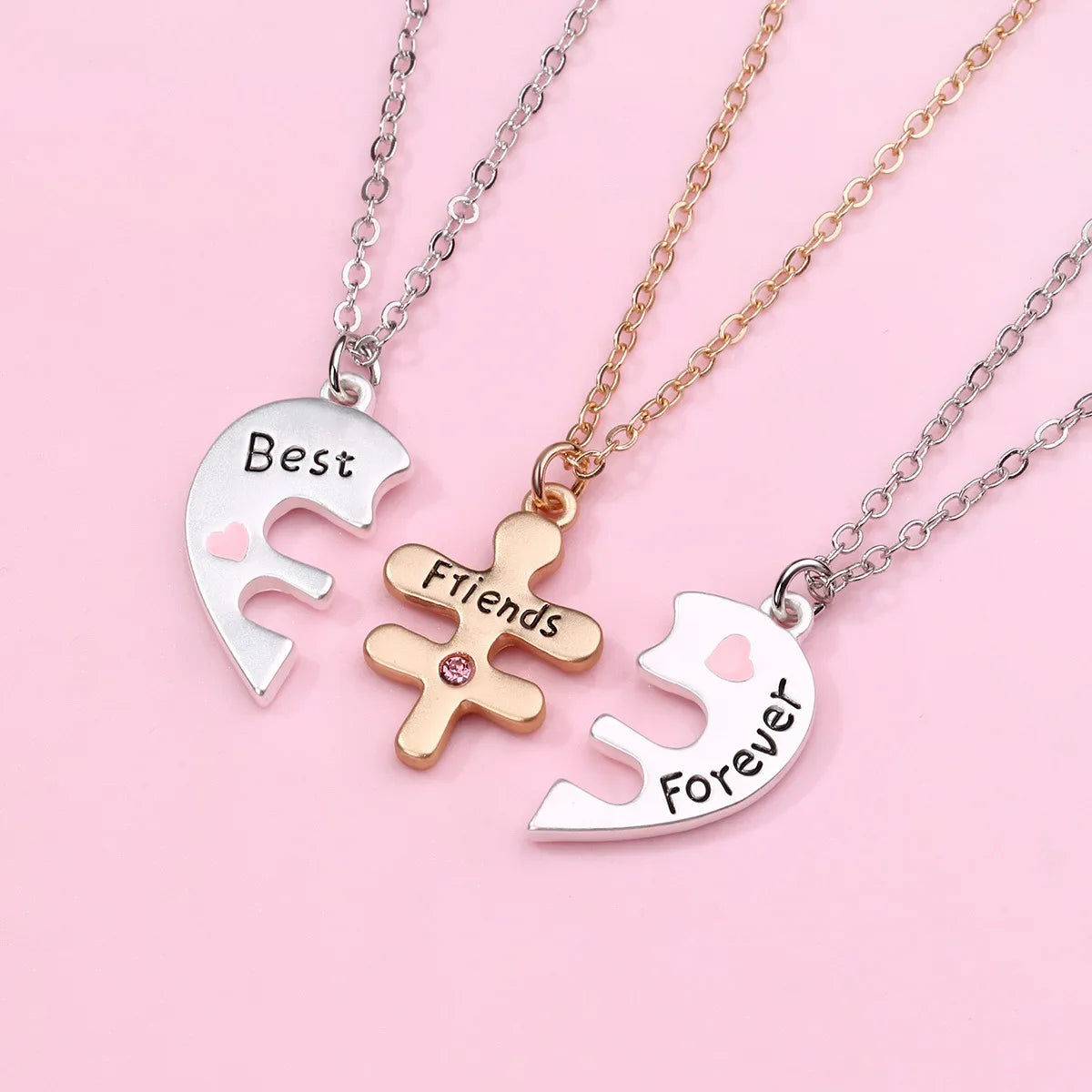 Forever 3 Besties Puzzle Heart Necklace Set