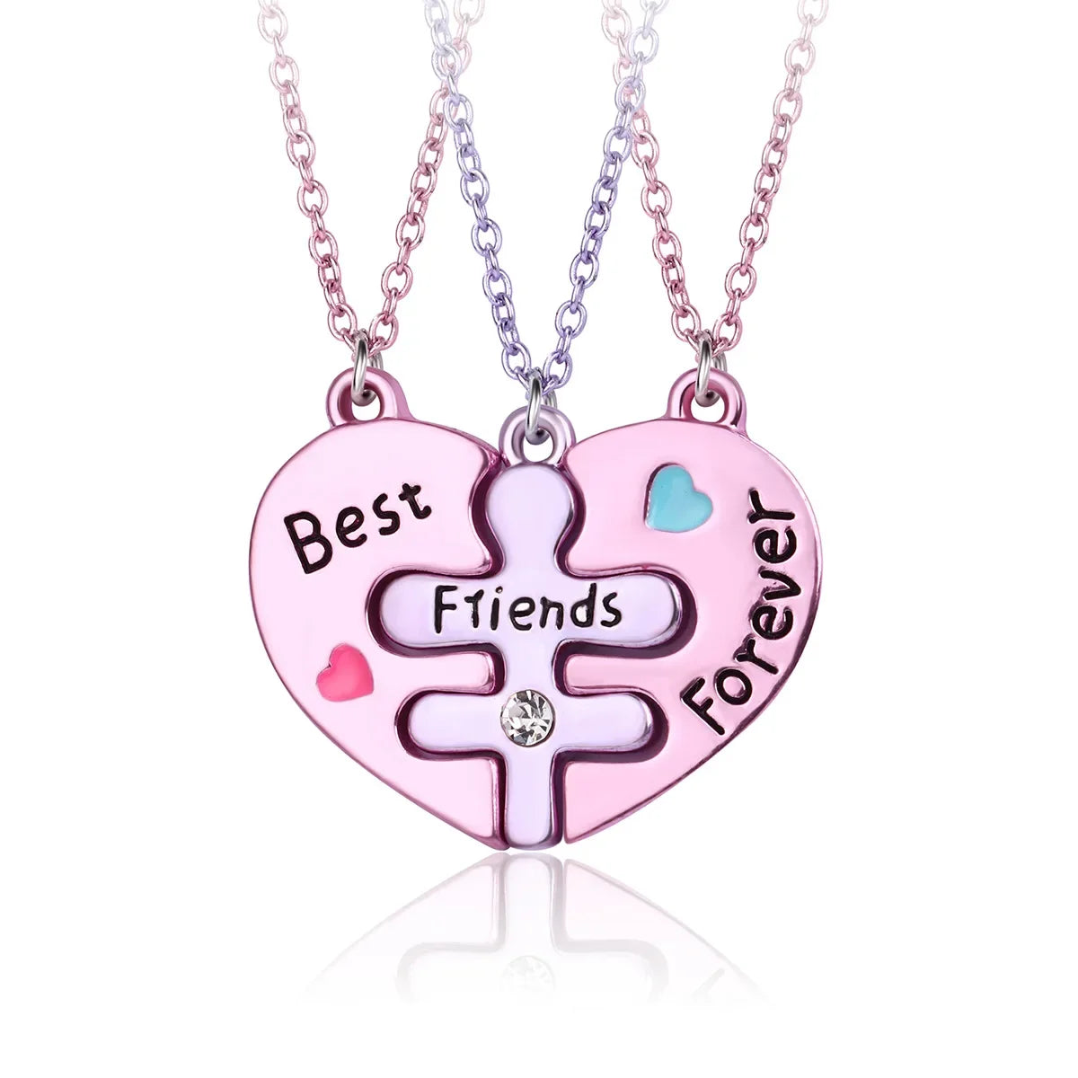 Forever 3 Besties Puzzle Heart Necklace Set