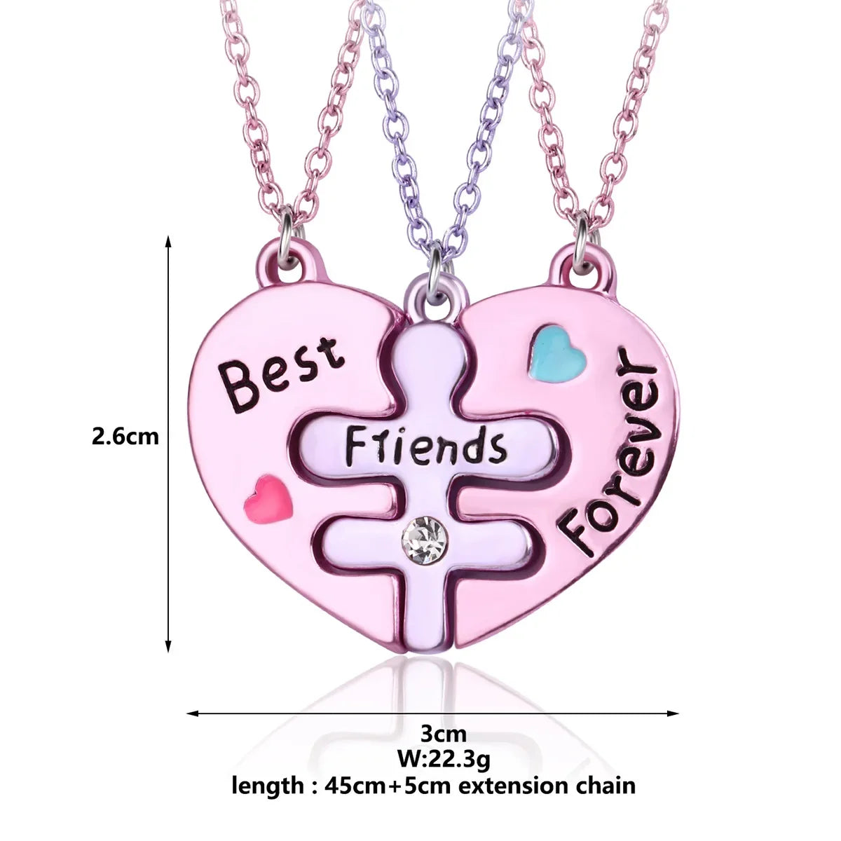 Forever 3 Besties Puzzle Heart Necklace Set